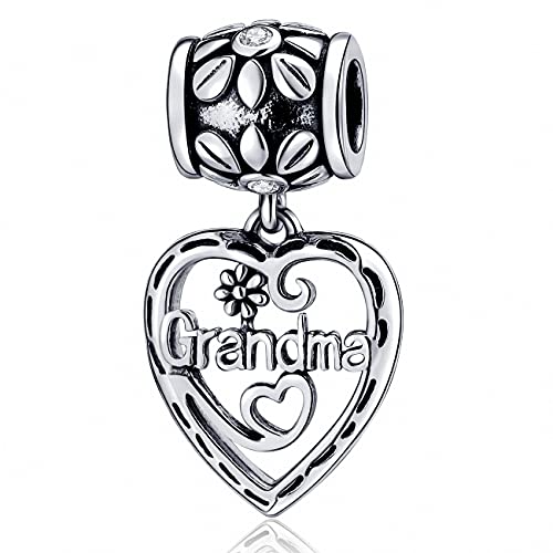Grandma Heart Charms Authentic 925 Sterling Silver Family Love Charm for Pandora European Bracelet (Dangle) (Grandma Heart Dangle)