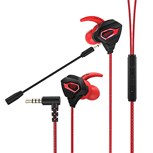 VersionTECH. Gaming Earbuds with Mic, In-Ear Gaming Headphones Wired with Microphone Dual Audio Drivers Noise Cancelling Stereo Bass Compatible for PC/PS5/PS4/Xbox/Nintendo/Switch/Mobile 3.5mm Aux-Red
