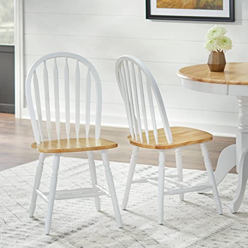 Simple Living Carolina Windsor Solid Wood Dining Chairs (Set of 2) White/Natural Painted