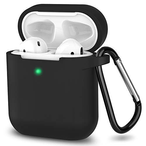 AirPods Case, Full Protective Silicone AirPods Accessories Cover Compatible with Apple AirPods 1&2 Wireless and Wired Charging Case(Front LED Visible),Black