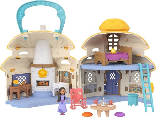 Mattel Disney Wish Mini Doll & Dollhouse Playset, Asha of Rosas Cottage with Micro Doll, Star Figure & 15+ Furniture & Accessories, Travel Toys