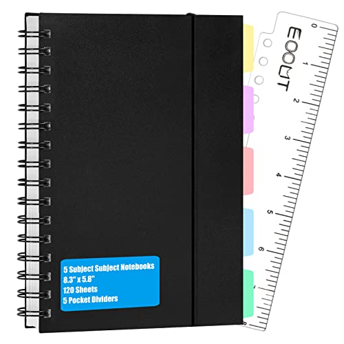 EOOUT A5 Subject Spiral Notebooks with Tabs, 8.3 x 5.5 Inches, Notebooks for Work, 5 Colored Dividers, Spiral Lined, 240 Pages, for School, Office Supplies and Home