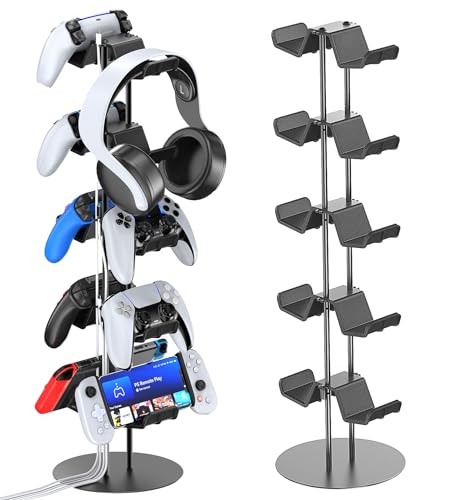 Kytok Controller Stand 5 Tiers with Cable Organizer for Desk, Universal Controller Display Stand Compatible with Xbox PS5 PS4 Nintendo Switch, Headset Holder & Desk Mounts for 10 Packs Controller