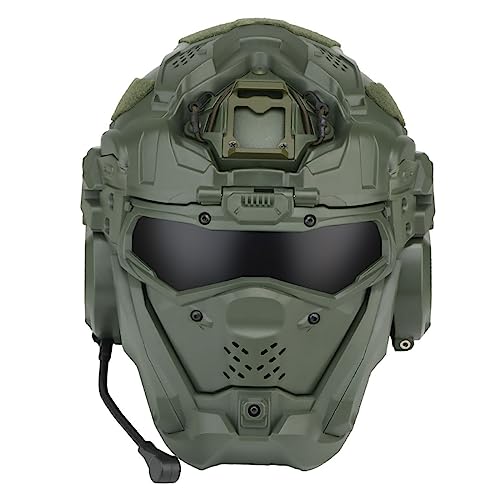 WOWOBONTOY Helmet with Built-in Earphone & Anti-Fog Fan, Full-Covered Face Protective Flip-Up Mask, Air.Soft Gear for Outdoor CS Game Halloween Cosplay (Green)