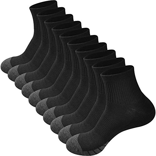 GKX Men's 10 Pairs Cotton Moisture Wicking Cushioned Sole Preformance Training Running AthleticWorkout Low Cut Socks(Black 10P)