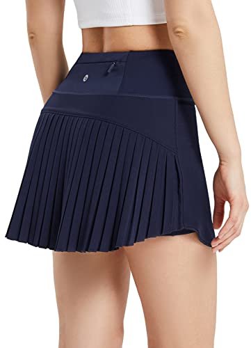 BALEAF Pleated Tennis Skirt Skorts Skirts for Woman High Waisted Lightweight Athletic Golf Workout with Shorts Pockets Navy Medium