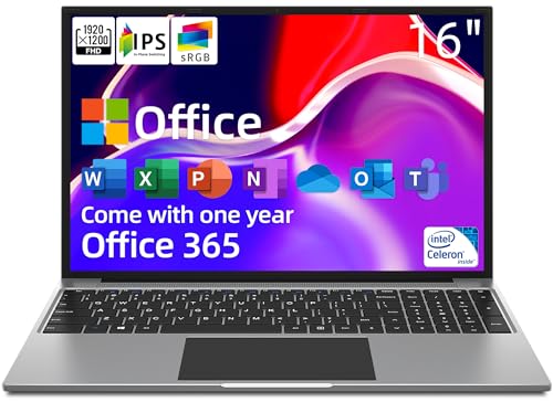 jumper Laptop, 16 Inch FHD IPS 16:10 Screen, Intel Celeron Quad Core CPU, 4GB LPDDR4 RAM 128GB Storage, Office 365 1-Year Subscription, Laptops Computer with Numeric Keypad, 4 Stereo Speakers, WiFi.