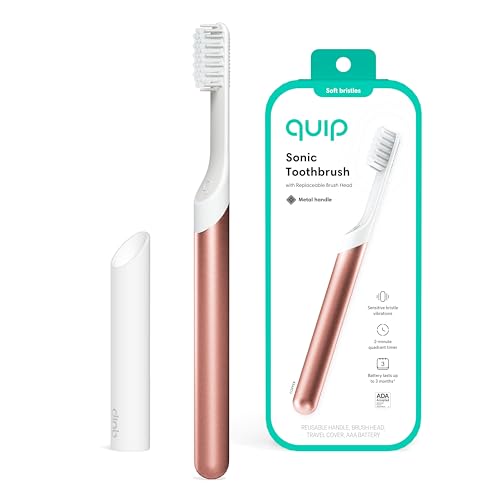 Quip Adult Electric Toothbrush - Sonic Toothbrush with Travel Cover & Mirror Mount, Soft Bristles, Timer, and Metal Handle - Copper