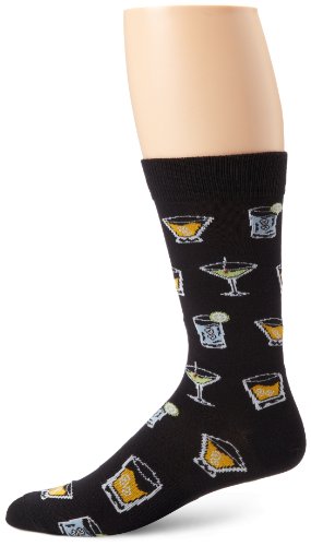 K. Bell Socks Men's Food and Drink Fun Novelty Crew Socks, Cocktails (Black), Shoe Size: 6-12