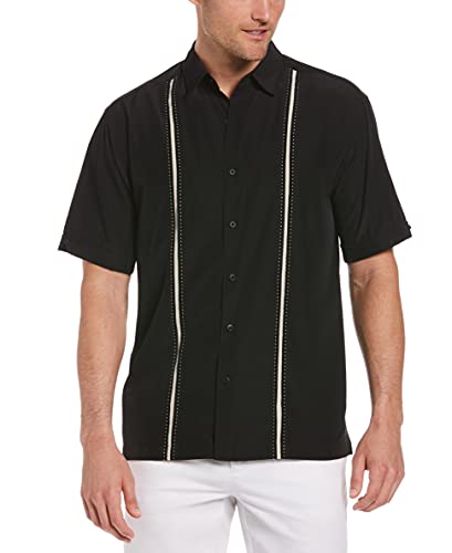 Cubavera Men's Cubavera Paneled Short Sleeve Shirt For Men, Classic Fit, Wrinkle Resistant, Casual Button-Down Shirt For Men With Spread Collar (Sizes Small - 5Xl), Jet Black, Large