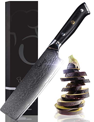 Oxford CHEF Nakiri Chef Knife 6.5 Inch - Damascus Japanese VG10 Super Steel 67 Layer High Carbon Stainless Steel
