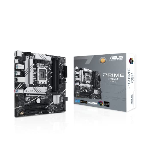 ASUS PRIME B760M-A Intel B760(LGA1700)(13th and 12th Gen)mATX motherboard,PCIe 4.0,DDR5, 2xM.2 slots,2.5Gb LAN, DP, Dual HDMI, SATA 6 Gbps, rear USB 3.2 Gen 2, front USB 3.2 Gen 1 Type-C, Aura Sync