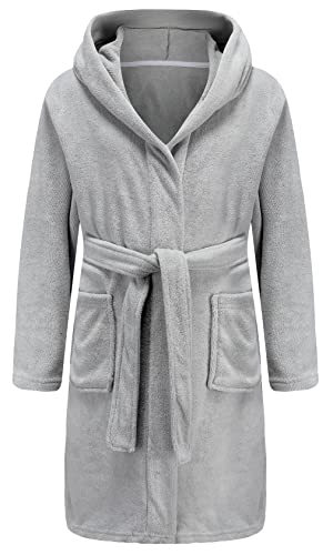 Best for All Kids Boys Girls Bathrobe soft Cotton Terry Hooded Bathrobe 100% Cotton bathrobe（Gray,5-6Years）
