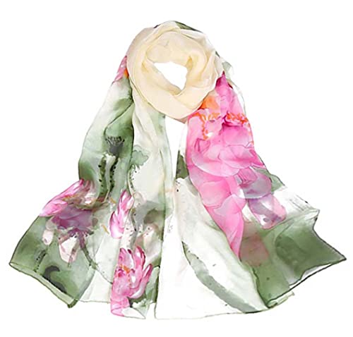 Acotavie Scarfs for Women Lightweight Print Floral Pattern Scarf Fashion Scarves Sunscreen Wraps Shawls (Lotus&Green)