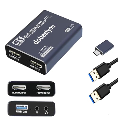 dobestyou 4K Audio Video Capture Card,HDMI USB 3.0, Full HD 1080P for Game Recording, Live Streaming Broadcasting…