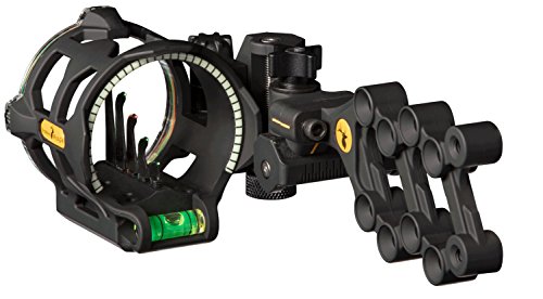 Trophy Ridge React V5 Archery Bow Sight - 5 Vertical Pins, Tool Less Windage and Elevation Adjustability, 2nd Axis Leveling, Adjustable Click Light, Right Hand, 0.019 Pin