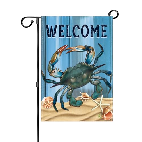 WHPCT Crab Garden Flag,Welcome to Undersea World Garden Flag,Marine Life Yard Porch, Party Holiday Decor, Vertical Double Side 12x18 Inch