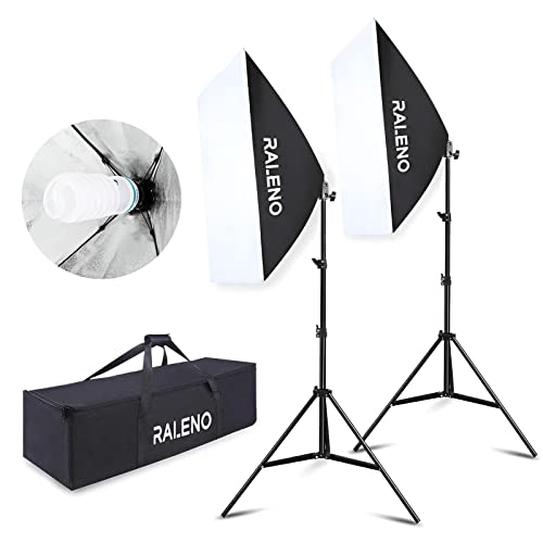 RALENO Softbox Photography Lighting Kit 20'X28' Photography Continuous Lighting System Photo Studio Equipment with 2pcs E27 Socket 5500K Bulb,Photo Model Portraits Shooting Box