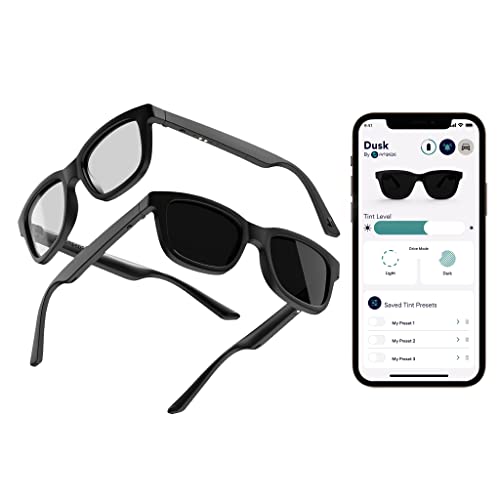 Ampere Dusk Lite App-enabled Tint Adjustable Sunglasses, Smart Sunglasses, Electrochromic, Mirrored Lenses, Polarized Lenses (Black)