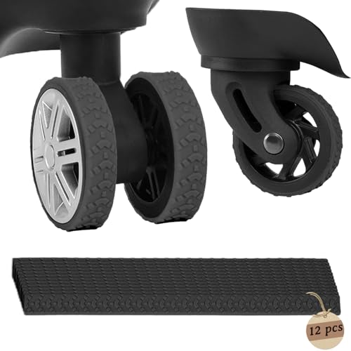 EZONTEQ Luggage Wheel Covers, 12 Pcs Silicone Luggage Cover Protector Suitcase Wheel Covers, Wear-Resistant, Anti-Noise Wheel Covers for Luggage, Suitcases or Office Chair Caster Wheels (Black)