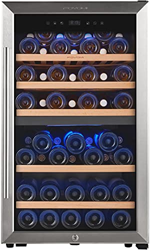 FOVOMI 20' Wine Cooler Fridge 52 Bottles (Bordeaux 750ml),Freestanding Dual Zone Wine Refrigerator,Wine Cellar with Upgrade Compressor,Fast Cooling Quiet Low Vibration - Chiller for Kitchen,Home Bar