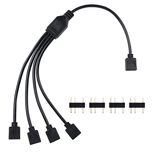YACSEJAO ARGB Splitter Cable 5V 3Pin Addressable RGB 1 to 4 Splitter Cable with Male Pins for Computer Chassis, CPU Cooler and 5V ARGB Fan