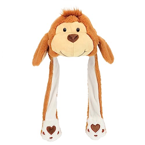 Hopearl Monkey Hat with Ears Moving Jumping Pop Up Beating Hat Plush Holiday Cosplay Dress Up Funny Birthday Gift for Kids Boys Girls, Orange, 22''