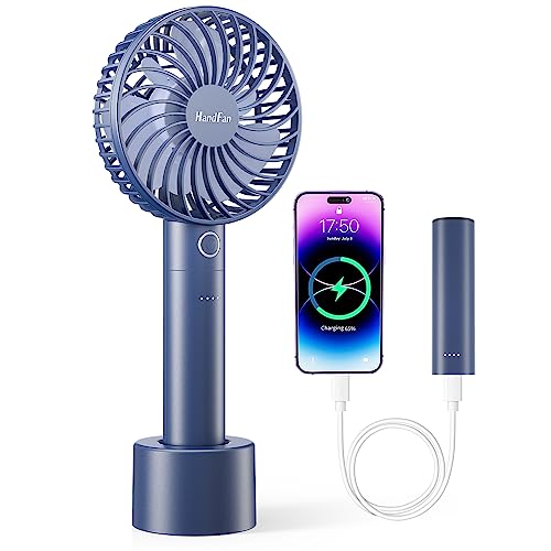 HandFan Upgraded Versatile Mini Portable Handheld Fan with Portable Charger/Charging Base, Rechargeable Personal Hand Fans for Women, Lash Fan for Desk, Makeup Office Travel Outdoors(Royal Blue)
