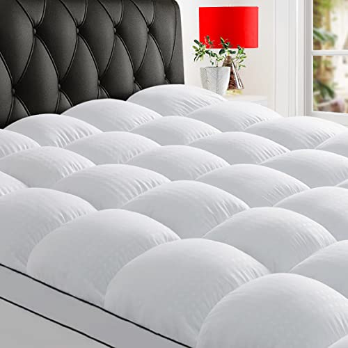 HYLEORY Extra Thick Mattress Topper, Down Alternative Overfill Plush Mattress Pad Cover Topper, Cooling Pillow Top with 8-21Inch Deep Pocket (White, Queen)