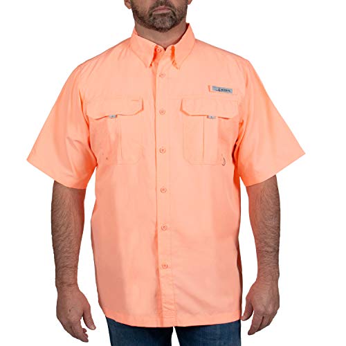 HABIT Men’s Fourche Mountain Short Sleeve River Guide Fishing Shirt, Spiked Peach, 4X-Large