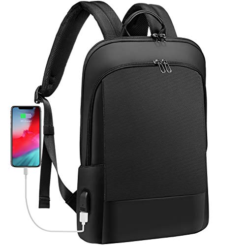 LOVEVOOK Slim Laptop Backpack for Men, Lightweight Leather Business Laptop Bag for Women, Unisex Computer Bag Purse for Commuting, 15.6 Inch, Black