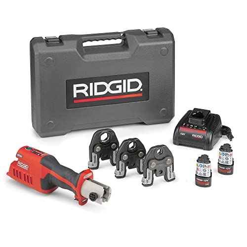 RIDGID 57373 Model RP 241 Compact Press Tool Kit with 1/2' to 1' ProPress Jaws, Battery, and Charger, Compact Pressing Tool with Bluetooth Connectivity