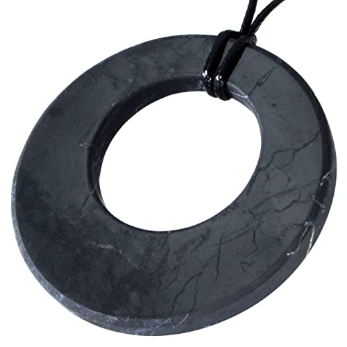 Heka Naturals Shungite Crystal Necklace Pendant | Healing Crystals & Chakra Necklace - Gemstone Jewelry for Men & Women - Spiritual and Joyous Gifts (Double Circle)