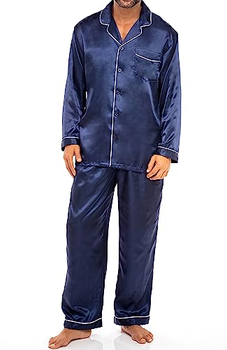 Alexander Del Rossa Mens Satin Pajamas Set, Satin Pajamas for Men, Silk PJs with Matching Sleep Mask Midnight Blue 2XL (A0752MBL2X)