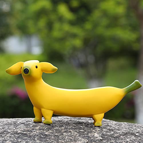 Lhocm Cute Banana Dog Garden Statues Figurines Ornaments, Creative Resin Garden Gnomes Funny Dog Statues for Home, Patio, Garden, Yard, Office, Outdoor Decorations, White Elephant Gifts for Adults