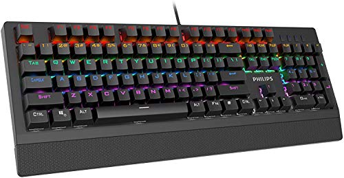 PHILIPS Mechanical Gaming Keyboard- RGB LED Backlit Wired Keyboard with Blue Switches for Gaming, PC- Full Key N-Rollover- Anti Ghosting