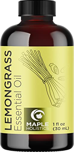 Pure Refreshing Lemongrass Essential Oil - Aromatherapy Lemongrass Oil for Hair Skin and Nails Plus Potent Natural Aromatic Essential Oil for Diffusers for Home and Travel from Maple Holistics
