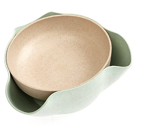 Bamboo's Grocery Double Dish Snack Bowl For Pistachios, Peanuts, Edamame, Cherries, Nuts, with Shell Storage (Green)