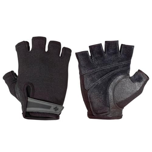 Harbinger Power Non-Wristwrap Workout Weightlifting Gloves with StretchBack Mesh and Leather Palm (Pair) Black Large (Fits 8 - 8.5 Inches)