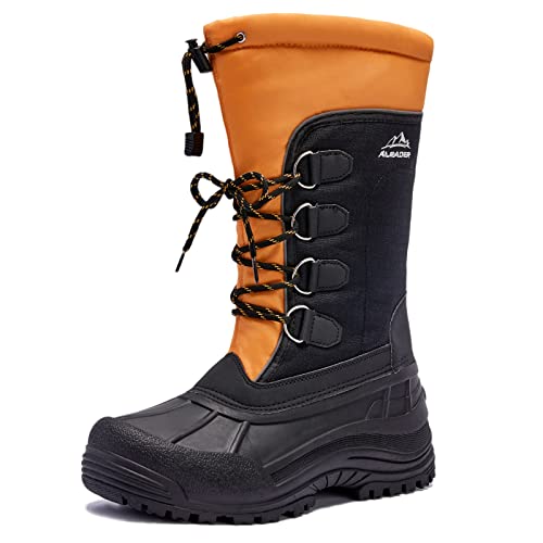 ALEADER Snow Boots For Men, Waterproof Cold Weather Winter Boots Insulated Shoes Black/Orange 10 D(M) US