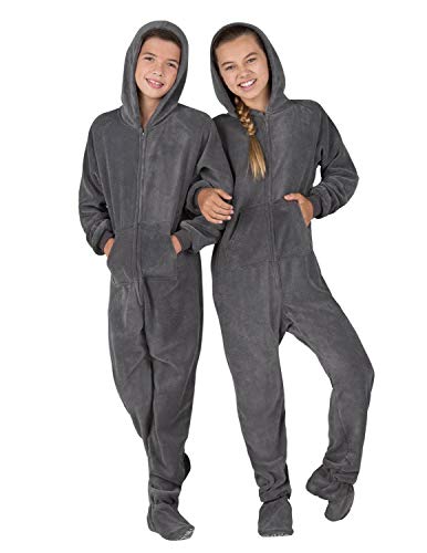Footed Pajamas - Howling Moon Kids Hoodie Chenille One Piece - Kids - Medium (Fits 4'6-4'8') Gray
