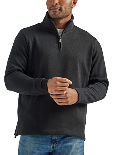 Wrangler Authentics Men's Long Sleeve Fleece Quarter-Zip, Caviar, Large