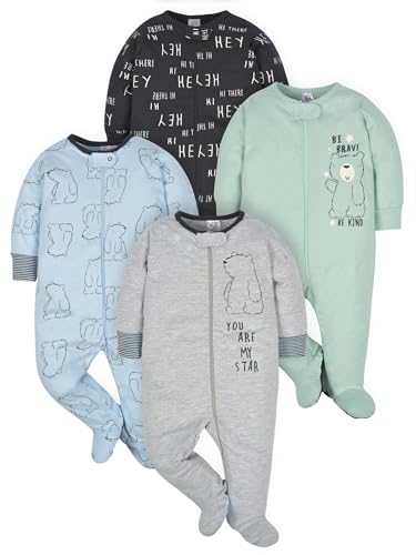 Gerber Baby Boys' 4 Pack Sleep 'N Play Footie, Bear, 0-3 Months
