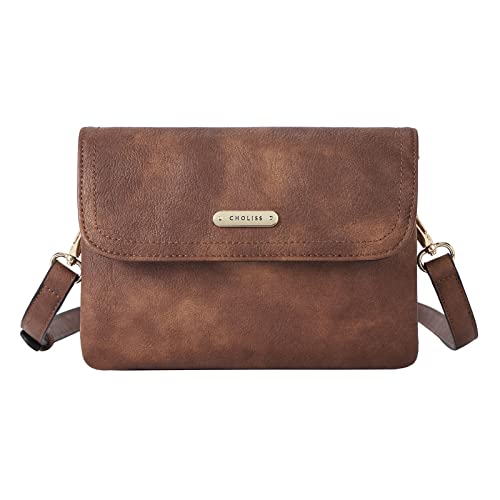 CHOLISS Leather Small Crossbody Bags for Women Designer Cell Phone Bag Wallet Purses Adjustable Strap, Brown