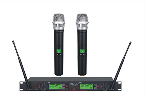 GTD Audio 2x800 Channel UHF Diversity Wireless Hand-held Microphone Karaoke Mic System 733 (2 Hand held mics)