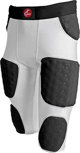 Cramer Hurricane 7 Pad Football Girdle, with Thigh, Hip and Tailbone Pads, Football Pants with Foam Padding for Extra Protection, Football Practice Gear with Intergrated Girdle, White, Small