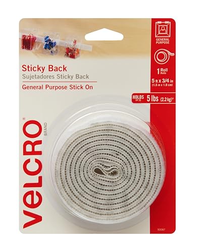 VELCRO Brand 5 Ft x 3/4 In | White Tape Roll with Adhesive | Cut Strips to Length | Sticky Back Hook and Loop Fasteners | Perfect for Home, Office or Classroom