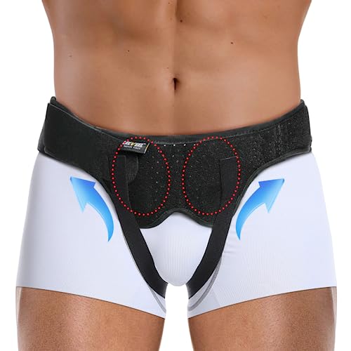 leeveel Hernia Belts for Men,Medical Hernia Guard Inguinal Truss for Single/Double,Sports Hernia Adjustable Waist Strap with 2 Removable Compression Pads (Large)