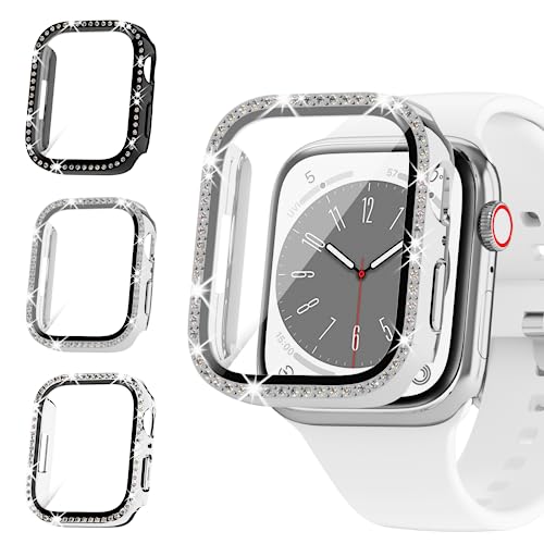 Rc-Z for Apple Watch Series SE(2nd) 6 5 4 44mm Screen Protector Bling Case, 3-Pack Crystal Diamond Rhinestone Ultra-Thin Bumper Full Face Protective Cover for iWatch iPhone Watch 44mm