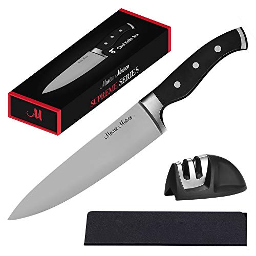 Master Maison Chef Knife Set - 8' Professional Premium German Stainless Steel Kitchen Knife Set with Sharpener & Edge Guard – Super Sharp Chef Knife - Durable Knives for Home & Professional Cooking